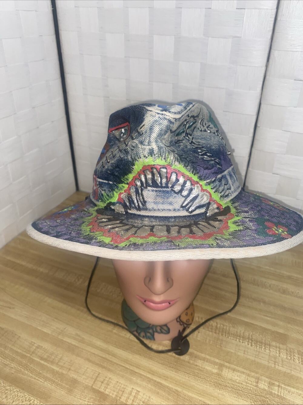 Henschel Hat Company Orig Denim Bucket Hatquarters Safari Hand Painted Sz M